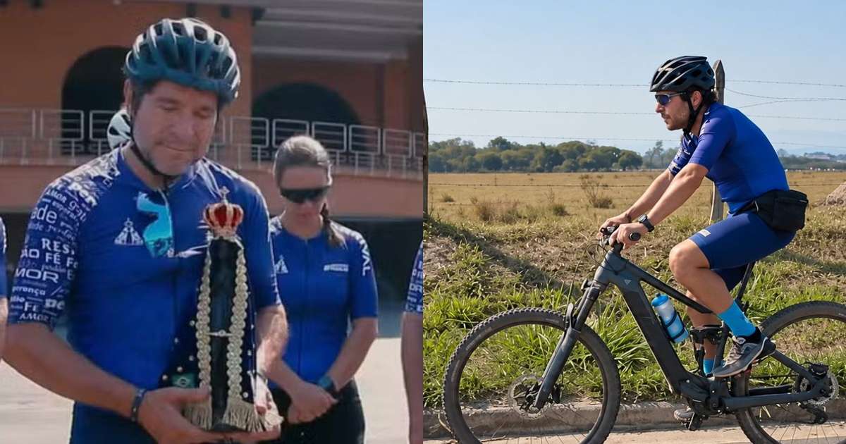 pela 2ª vez, cantor percorreu 318 km de bicicleta em romaria ciclística; sertanejo é devoto de Nossa Senhora Aparecida e aponta desafios de percurso até o santuário. ‘Autoconhecimento’