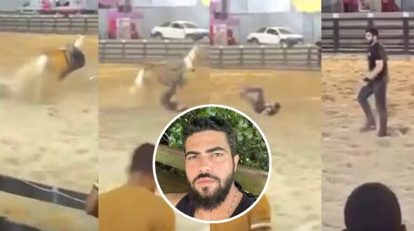Sertanejo Henrique, dupla de Juliano, cai de cavalo durante competição de vaquejada