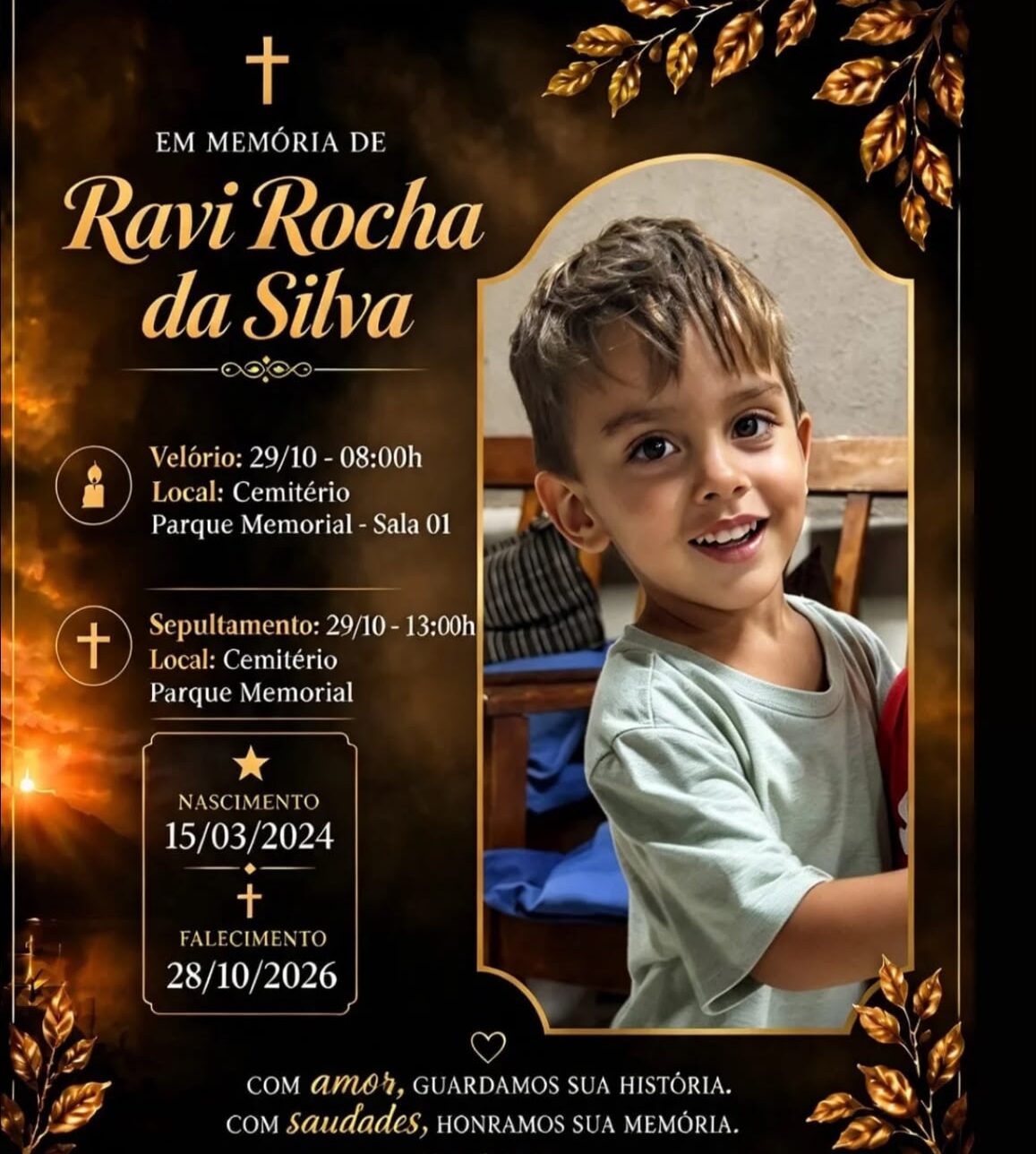 Família se despede de menino que morreu dentro de carro em Senador Canedo