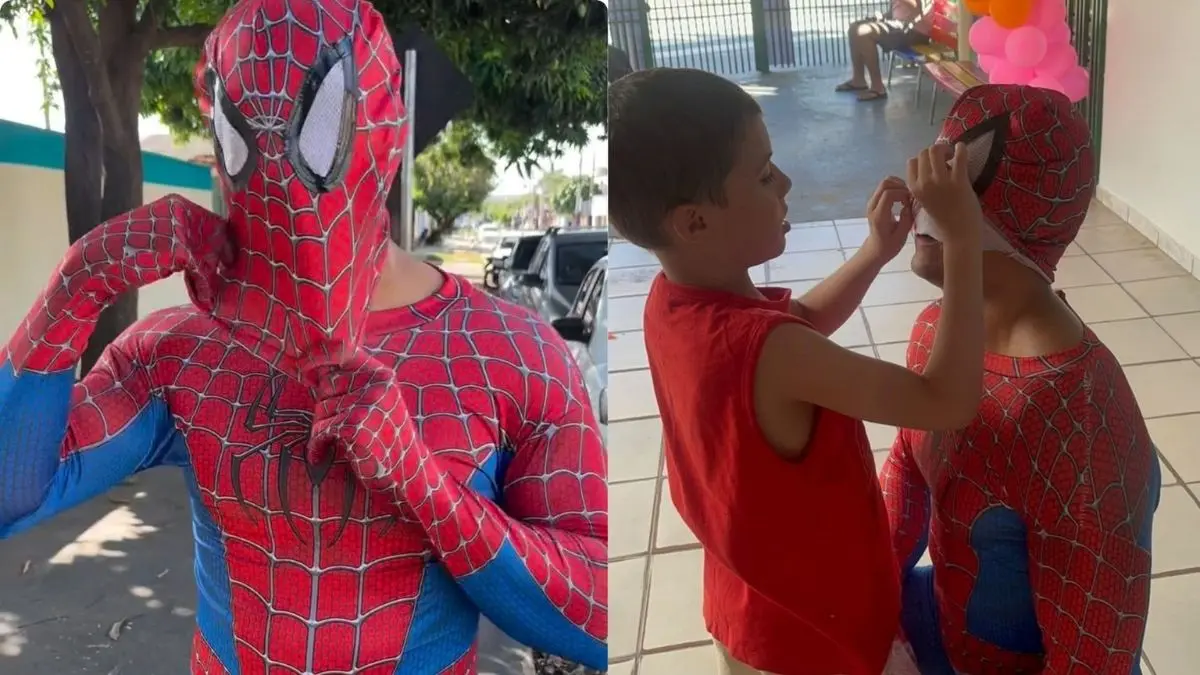 Pai vira Homem-Aranha para filho autista em Senador Canedo